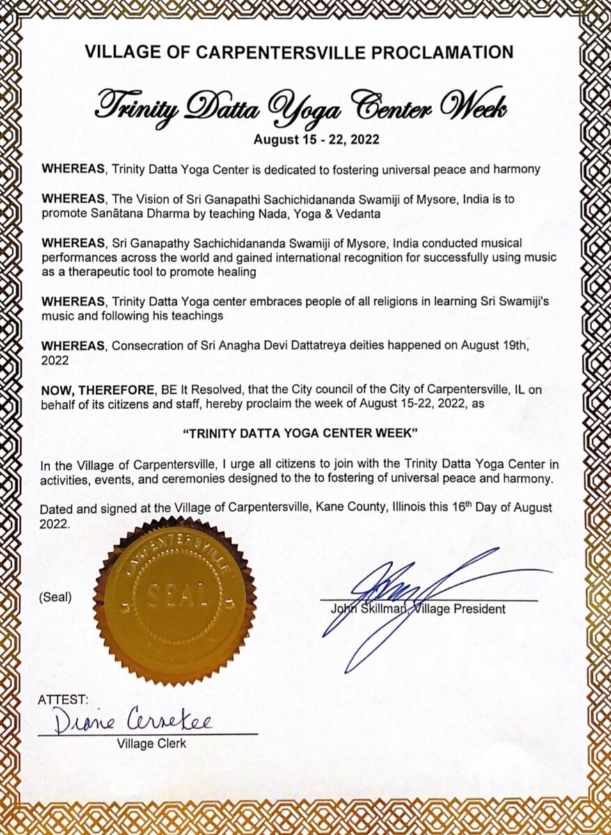 Village of Carpentersville · Trinity Datta Yoga Center Week